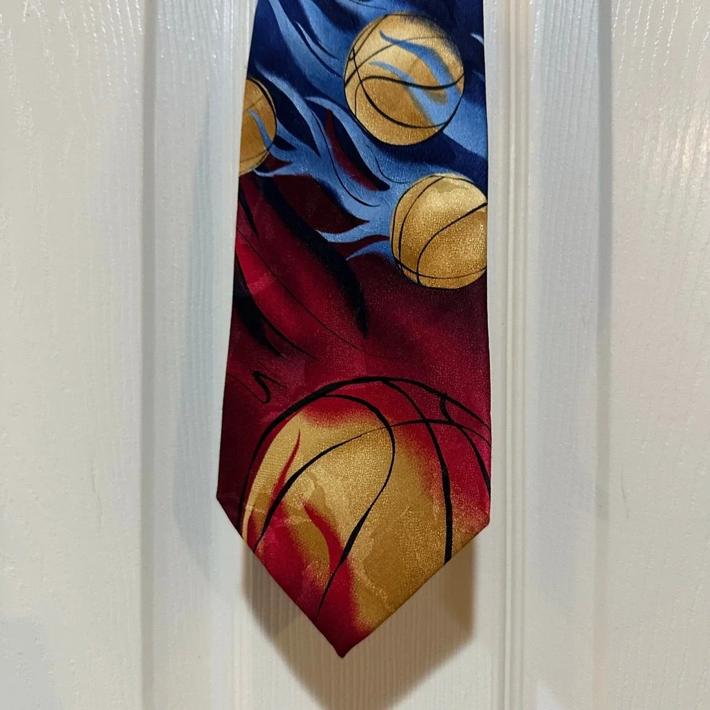 J Garcia Sunset Collection Fifty-Three Silk Tie Flaming‎ Basketball Navy Red